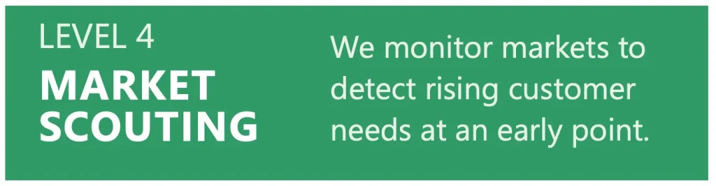 Level 4 market scouting analysis with charts and graphs showcasing market trends and competitor insights.