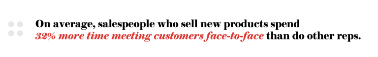 graphic highlights statistic that says salespeople who sell new products spend 32% more time meeting customers face-to-face than do other reps