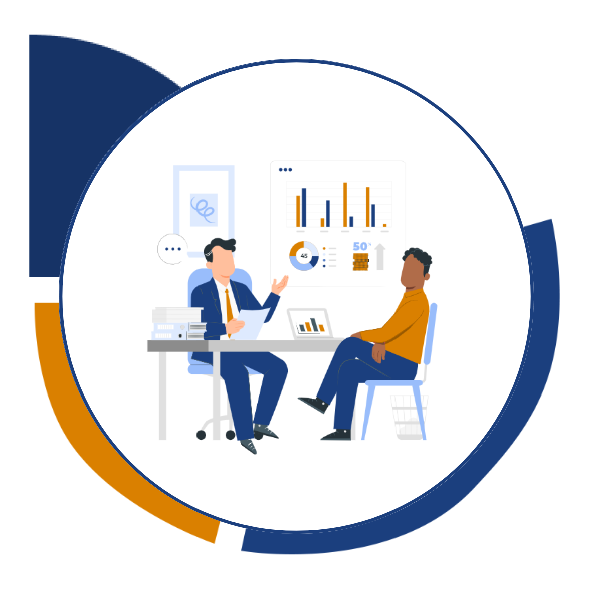 Illustration of a member consulting with an expert for guidance and strategic planning