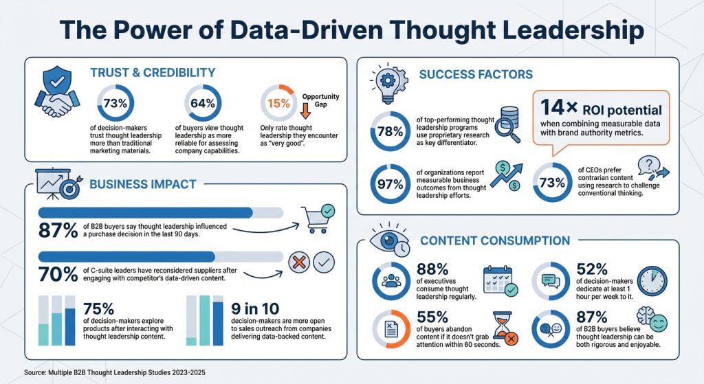 Infographic showing how data-driven thought leadership influences decision-makers and B2B purchasing behavior